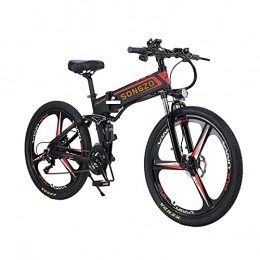  Bicicleta de montaña eléctrica plegables SONGZO Bicicleta de Montaña 350W 21 Velocidades Bicicleta Eléctrica Plegable de 26 Pulgadas con Doble Suspensión y Freno de Disco (R3)