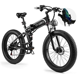 TT-EBIKE Bicicleta de montaña eléctrica plegables Soporte plegable para teléfono para adultos con carga USB de 48 V 15 AH, batería extraíble de 26 pulgadas 4.0, neumático gordo de nieve, montaña, playa, bicicleta eléctrica con equipo de 7 velocidades