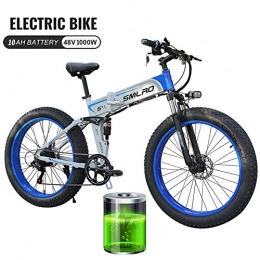 Ti-Fa Bicicleta de montaña eléctrica plegables Ti-Fa Montaa elctrica para Bicicleta para Adultos con Suciedad 48V 10Ah de la batera de Litio de Bicicleta elctrica, 7 Velocidad de Bicicletas Todo Terreno MBT, White Blue 1000w