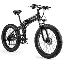 TT-EBIKE Bicicleta de montaña eléctrica plegables TT-EBIKE Bicicleta eléctrica para Adultos BAFANG Motor 48V 15Ah Batería de Iones de Litio Extraíble 26'' Fat Tire Ebike Shimano 7 velocidades (750)