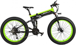 TYT Bicicleta TYT Bicicleta de Montaña Eléctrica T750Plus 27 Velocidad 500W Bicicleta Eléctrica Plegable 26 * 4.0 Fat Bike 5 Pas Freno de Disco Hidráulico 48V 10Ah Carga de Batería de Litio Extraíble (Negro Verde