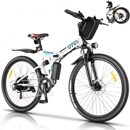 Vivi Bicicleta Vivi Bicicleta Eléctrica de Montaña Plegable, 26"E-Bike MTB Pedal Assist, 250W Bici Electrica Plegable para Adultos, Shimano 21 (Blanco Azul)