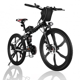Winice Bicicleta Winice Bicicleta Eléctrica Bicicleta Plegable de 26 Pulgadas, Bicicleta de Montaña Eléctrica con Batería de Litio Extraíble de 36 v 8 Ah, Shimano de 21 Velocidades (Ruedas integradas - Negro)
