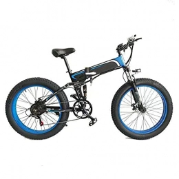 YIZHIYA Bicicleta YIZHIYA Bicicleta Eléctrica, 26" E-Bike de montaña Plegable para Adultos, Ebike Fat Tire de 7 velocidades, Motor de 48V 10Ah 350W, Frenos de Disco Delanteros y Traseros, 3 Modos de Trabajo, Black Blue
