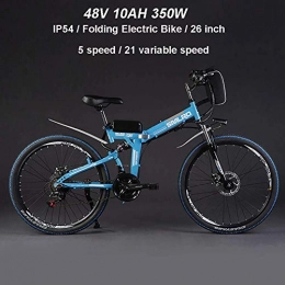 ZXL Bicicleta de montaña eléctrica plegables ZXL Bicicleta Eléctrica para Adultos, Bicicleta Eléctrica Plegable Mtb Dirtbike, 26 '48V 10Ah 350W Ip54 Diseño Impermeable, Fácil Almacenamiento Bicicleta Eléctrica Plegable para Hombres, Azul, Azul