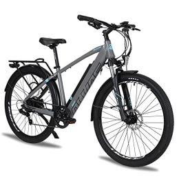 AKEZ Bicicletas de montaña eléctrica AKEZ Bicicleta eléctrica de montaña, 27, 5 Pulgadas, con batería de Litio de 36 V 12, 5 Ah, suspensión Completa, para Hombre y Mujer, con Motor Bafang y Cambio Shimano de 7 velocidades (Gris)