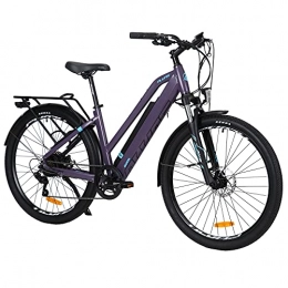 AKEZ Bicicleta eléctrica para mujer de 27,5 pulgadas, 250 W, 36 V, 12,5 Ah, batería de litio, bicicleta eléctrica para adultos con motor Bafang y engranajes Shimano de 7 velocidades, color morado