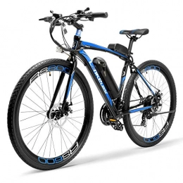 LANG TU Bicicleta Bicicleta de carretera eléctrica de batería grande 700C 720WH, diseño de cuerpo de aleación de aluminio en forma de superficie de sustentación, con motor potente de 300W (Azul negro, Actualizado)