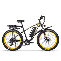 cysum Bicicletas de montaña eléctrica Bicicleta de montaña eléctrica cysum 48V.17AH batería de Litio Bicicleta eléctrica, aleación de Aluminio de Alta Resistencia 26 Pulgadas 4.0 Bicicleta con neumáticos Gruesos (Amarillo-Negro Plus)