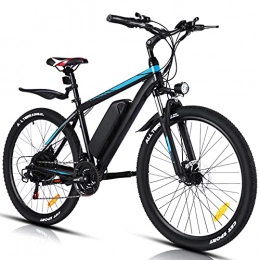 WIND SPEED Bicicletas de montaña eléctrica Bicicleta Eléctrica de 26 Pulgadas para Hombres y Mujeres, Bicicleta de Montaña Eléctrica de 250 w con Batería de Litio Extraíble de 36 v y 10, 4 Ah, Aleación de Aluminio, Adultos (Azul)