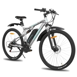 HH HILAND Bicicleta Bicicleta eléctrica Hiland de 27, 5 pulgadas, bicicleta eléctrica de montaña para hombre y mujer, con motor de 250 W, batería de litio de 36 V, 10, 4 Ah, 21 marchas, suspensión completa, color gris