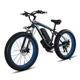 AKEZ Bicicletas de montaña eléctrica Fat Tire - Bicicleta eléctrica de montaña eléctrica para adultos, 7 velocidades, batería de litio de 48 V, color negro y azul, 15 A