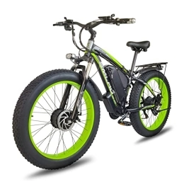 AKEZ Bicicletas de montaña eléctrica Fat Tire Bicicleta eléctrica para adultos y hombres motores duales 26 pulgadas bicicleta de montaña batería extraíble impermeable 48 V 15A Shimano 21 velocidades transmisión engranajes