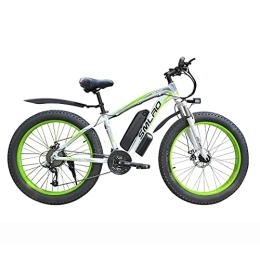 AKEZ Bicicletas de montaña eléctrica Fat Tire Bicicleta eléctrica para Hombres Aadults 26"Mountain Bike Batería extraíble Impermeable 48V 13A Shimano 21 Velocidad Transmisión Engranajes E Bicicletas Freno de Disco Doble (Blanco Verde)