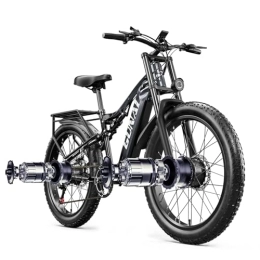 GUNAI Bicicletas de montaña eléctrica GUNAI GN68 Bicicleta Eléctrica de Doble Motor para Adultos, Bicicleta Eléctrica Todo Terreno con Neumáticos Gruesos de 26 Pulgadas, Batería Samsung 48V17.5AH y Suspensión Completa