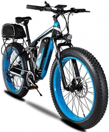 HFM Bicicleta de montaña eléctrica 48V 750W 26 Pulgadas Fat Tiree-Bike 7 velocidades Hombres Deportes Bicicleta de montaña Suspensión Completa Batería de Litio Frenos de Disco hidráulico,Azul