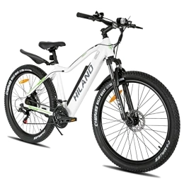 ROCKSHARK Bicicletas de montaña eléctrica HILAND 27, 5 Pulgadas Bicicleta Eléctrica Motor 250 W, E-MTB para Hombre y Mujer con Shimano 21 Velocidades con Batería de Litio de 36 V 10, 4 Ah e Iluminación, Bicicleta de Montaña, Blanco