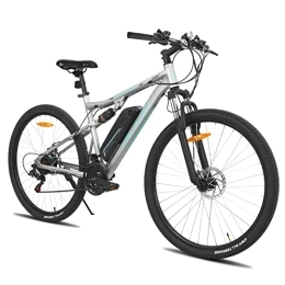 ivil Bicicleta Hiland - Bicicleta eléctrica de 29 pulgadas, para hombre y mujer, con suspensión completa, motor de 250 W, batería de litio de 36 V, 10, 4 Ah, 21 velocidades, suspensión completa, color gris