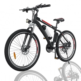 Hiriyt 26" Bicicleta eléctrica de montaña, 250W, Batería 36V E-Bike Sistema de Transmisión de 21 Velocidades con Linterna con Batería de Litio Desmontable con Tres Modos de Trabajo (26" Black)
