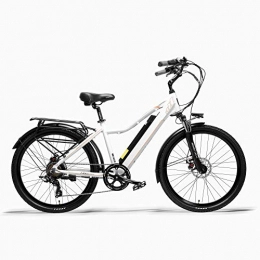 LANKELEISI Bicicletas de montaña eléctrica LANKELEISI Pard3.0 26" Bicicleta elctrica, Bicicleta de Ciudad de 300W, Horquilla con suspensin de Resorte de Aceite, Bicicleta de Asistencia en Pedal (White, 15Ah)