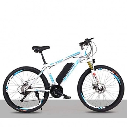Minkui Bicicletas de montaña eléctrica Minkui Bicicleta de montaña de Litio eléctrica de 26 Pulgadas 36V8AH / 10AH Bicicleta Bicicleta de Potencia Todoterreno de Velocidad Variable para Adultos-Blanco Azul 36V8A