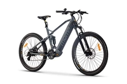 Moma Bikes Bicicletas de montaña eléctrica Moma Bikes Bicicleta Eléctrica E-MTB 27.5" Full Suspension, Shimano 24vel, frenos hidráulicos, batería Litio 48V 13Ah (624Wh), Color Gris