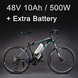 SMLRO Bicicletas de montaña eléctrica SMLRO 26" 48V 500W La Bicicleta elctrica de la aleacin de Aluminio, 27 velocidades, MTB / la Bici de montaña, adopta los Frenos de Disco del Aceite (10Ah Azul Negro Batera Plus)