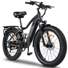 TopMate Bicicletas de montaña eléctrica TopMate EB22 Bicicleta Eléctrica de Montaña para Adultos, E Bikes con 26" x 4.0 Fat Tires y Batería Extraíble de 48V 15Ah, Potente Motor, Amortiguador Dual 7-Velocidades, Portavasos y Soporte Teléfono