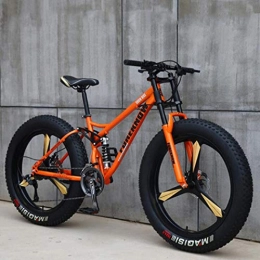 Langlin Bicicletas de montaña Fat Tires Bicicleta de bicicleta de montaña de 26 "para adultos Velocidad Variable Off Road Mountain Bike Marco de acero de alto carbono Horquilla delantera amortiguadora Doble disco de freno, Naranja, 7 speed