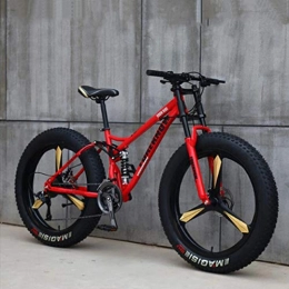 Langlin Bicicletas de montaña Fat Tires Bicicleta de bicicleta de montaña de 26 "para adultos Velocidad Variable Off Road Mountain Bike Marco de acero de alto carbono Horquilla delantera amortiguadora Doble disco de freno, Rojo, 21 speed