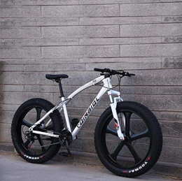 GASLIKE Bicicletas de montaña Fat Tires Bicicleta de montaña para adultos, bicicleta de crucero con marco de acero con alto contenido de carbono, freno de disco doble y horquilla de suspensin delantera completa, Blanco, 26 inch 7 speed