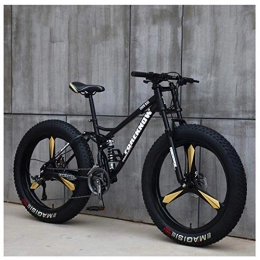 GONGFF Bicicleta Bicicletas de montaña, bicicleta de montaña rígida Fat Tire de 26 pulgadas, cuadro de doble suspensión y bicicleta de montaña con tope de suspensión, todoterreno, 7 velocidades, negro de 3 radios