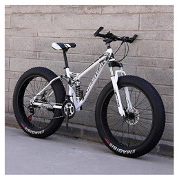 GONGFF Bicicleta Bicicletas de montaña para adultos, bicicleta de montaña rígida con freno de doble disco Fat Tire, bicicleta de ruedas grandes, cuadro de acero de alto carbono, blanco, 24 pulgadas, 21 velocidades