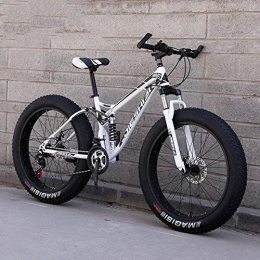 CXY-JOEL Bicicleta CXY-JOEL 26 Pulgadas Fat Tire Bicicleta de Montaña para Adultos Doble Freno de Disco / Marco de Acero de Alto Carbono Bicicletas de Crucero Playa Moto de Nieve Bicicleta Doble Choque-White_24 Velocid