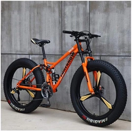 Gnohnay Bicicletas de montaña, Bicicleta de montaña rígida Fat Tire de 26 Pulgadas, Cuadro de Doble suspensión y Horquilla de suspensión All Terrain Mountain Bike,Orange 3 Spoke,27 Speed