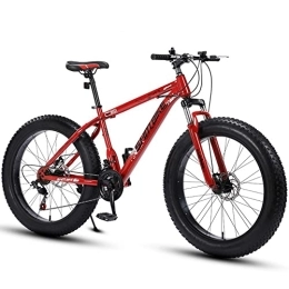TAURU Bicicletas de montaña Fat Tires TAURU Bicicleta de montaña de 26 pulgadas, bicicleta de carretera de 21 velocidades, bicicleta de nieve para hombres y mujeres, freno de disco dual / marco duro de vehículo de acero al carbono (rojo)