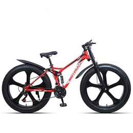 WLWLEO Bicicleta WLWLEO Bicicleta de neumático Gordo de 26 Pulgadas Bicicleta de montaña con suspensión Completa Acero Carbono Cola Suave Cuadro Freno de Disco Doble Playa Nieve Todo Terreno Bicicleta, Rojo, 21 Speed