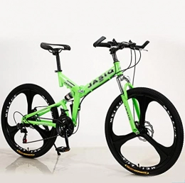 M-YN Bicicleta 24 / 26 Pulgadas 21 Velocidades Plegable Bicicleta De Montaña De Acero Altas De Carbono, Suspensión Completa Mtb Bicicleta Para Adultos, Freno De Doble Disco Bicicleta De Monta(Size:26inch, Color:verde)