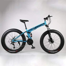 24-26In Plegables Bicicletas, Adulto Bicicleta De 21Velocidad Suspensión Completa MTB Gears Frenos De Doble Disco-Super Wide 4.0 Neumáticos Grandes Bicicletas De Alto Carbono De Acero,Azul,26in