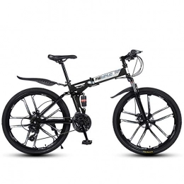 CJCJ-LOVE Bicicleta 26 pulgadas de bicicletas de montaña plegable de edad, Estructura de aluminio ligero Fully bicicletas de carretera con Suspention Suspensión Tenedor del freno de disco, Black 10 spoke, 24 Speed