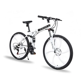 Altruism Bicicleta ALTRUISM Bicicleta de montaña plegable de 26 pulgadas delantera y trasera, freno de doble disco Shimano, 21 velocidades, marco de acero, rueda de radios de 6 cuchillas (blanco)