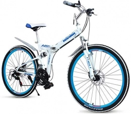AYHa Bicicleta AYHa Bicicletas plegables adultos, acero de alto carbono doble freno de disco de bicicletas de montaña plegable, doble suspensión plegable bicicletas, bicicletas de cercanías portátil, Blanco, 24" 27 V