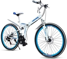 AYHa Bicicleta AYHa Bicicletas plegables adultos, acero de alto carbono doble freno de disco de bicicletas de montaña plegable, doble suspensión plegable bicicletas, bicicletas de cercanías portátil, Blanco, 26" 21 V