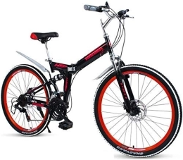 AYHa Bicicletas de montaña plegables AYHa Bicicletas plegables adultos, acero de alto carbono doble freno de disco de bicicletas de montaña plegable, doble suspensión plegable bicicletas, bicicletas de cercanías portátil, rojo, 24" 21 Vel