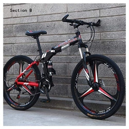 AYHa Bicicleta AYHa Las bicicletas plegables para adultos, doble absorción de choque 26 pulgadas marco de Montaña Off-Road Bike 24 / 27 velocidad Doble freno de disco de acero de alto carbono, rojo negro, C 24 velocida