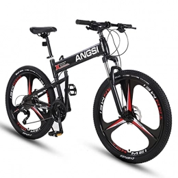 AZXV Bicicleta de montaña Plegable, Bicicleta de Acero de Alto Contenido de Carbono de suspensión, 21 velocidades de transmisión, Rueda de 26 Pulgadas, Freno de Disco dua Black
