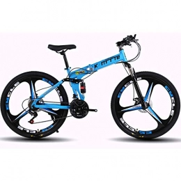 BEIGOO Bicicleta Plegable, Mountain Bike Unisex, Bicicletas de Montaña 26 Pulgadas, para Hombre y Mujer MTB Bike con Asiento Ajustable, Freno de Doble Disco, 3 Cortadores Rueda-azul-24velocidades