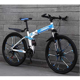 CJCJ-LOVE Bicicletas de montaña plegables Bici de montaña plegable, 26 Frame bicicletas de montaña pulgadas Doble adulto Disco de freno de alto Tenedor de acero al carbono, ligero asiento ajustable ciclo de la bicicleta, Blue 10 spoke, 21 Speed