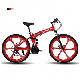 CJCJ-LOVE Bicicleta Bici De Montaña Plegable Para Adultos, Bicicletas 26 Pulgadas De Acero De Alto Carbono De Peso Ligero Road, Ciudad De Bicicletas Con Suspensión Delantera Asiento Ajustable, 21 speed, Red 6 Spoke