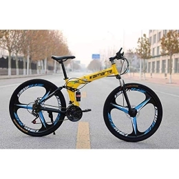 WEHOLY Bicicleta Bicicleta Bicicleta de montaña unisex, bicicleta plegable de doble suspensión de 27 velocidades, con ruedas de 24 pulgadas de 3 radios y doble freno de disco, para hombres y mujeres, amarillo, 27